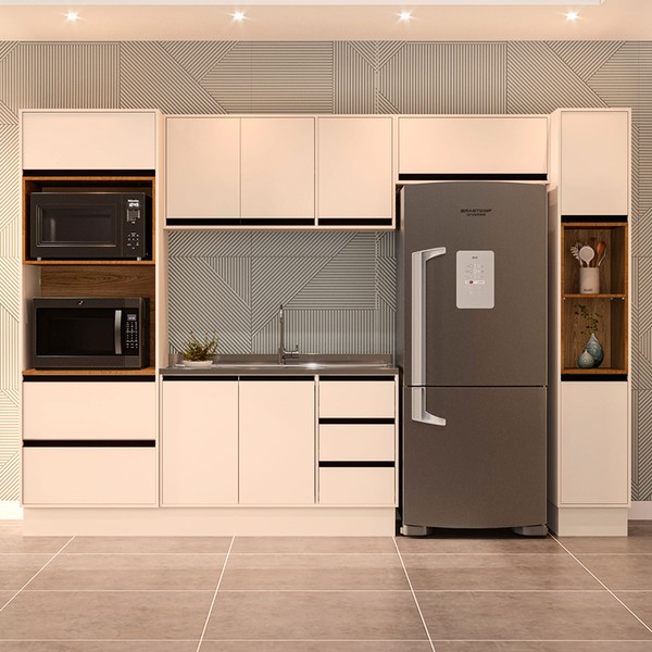 Cozinha Completa Koya 10 Portas 4 Gavetas 40250037 Creme - Politorno