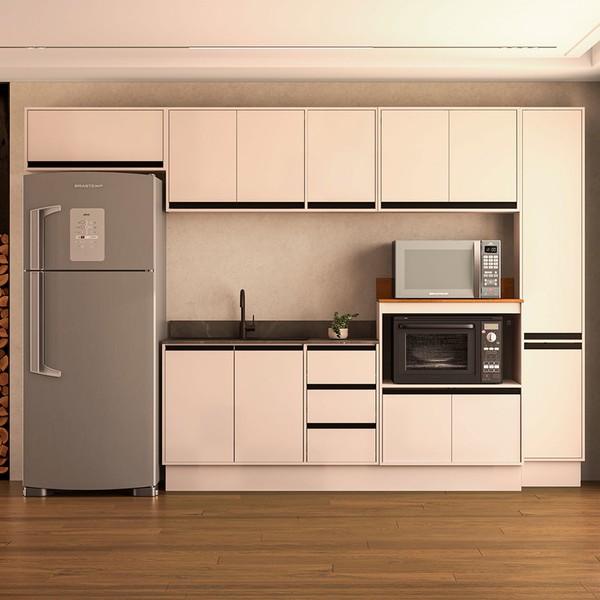 Cozinha Completa Koya 12 Portas 3 Gavetas Creme - Politorno