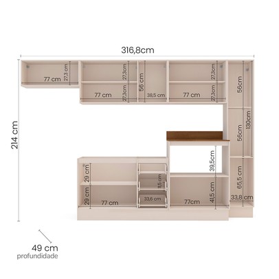 Cozinha Completa Koya 12 Portas 3 Gavetas Creme - Politorno