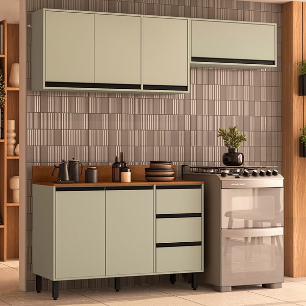Cozinha Completa Koya 6 Portas 3 Gavetas 40250039 Verde Oliva - Politorno