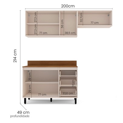 Cozinha Completa Koya 6 Portas 3 Gavetas 40250039 Creme - Politorno