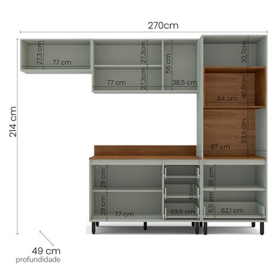Cozinha Completa Koya 8 Portas 4 Gavetas 40250041 Verde Oliva - Politorno