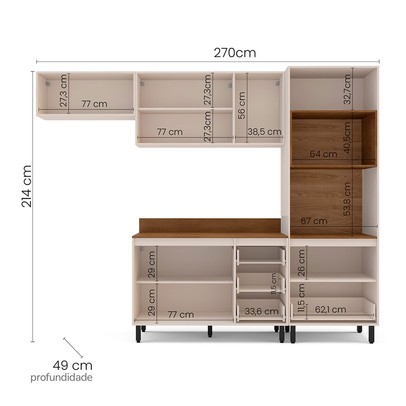 Cozinha Completa Koya 8 Portas 4 Gavetas 40250041 Creme - Politorno