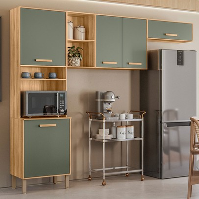 Cozinha Completa Maria Flor 5 Portas Freijó/Verde - Nicioli