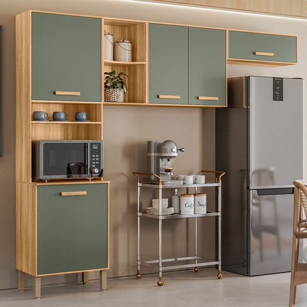 Cozinha Completa Maria Flor 5 Portas Freijó/Verde - Nicioli