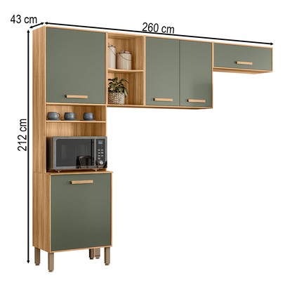 Cozinha Completa Maria Flor 5 Portas Freijó/Verde - Nicioli