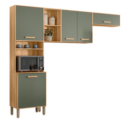 Cozinha Completa Maria Flor 5 Portas Freijó/Verde - Nicioli
