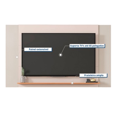Painel para TV 65 Polegadas Mondrian 1 Prateleira Off White/Freijó - Caemmun