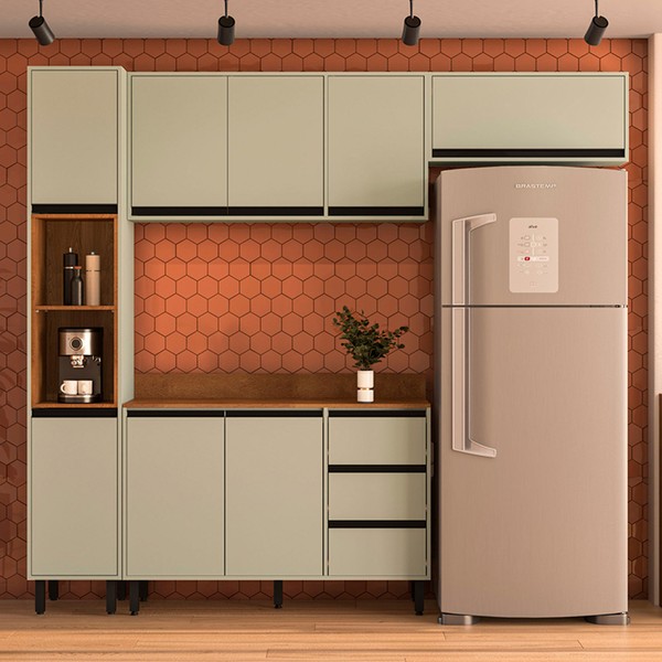 Cozinha Completa Koya 8 Portas 3 Gavetas 40250042 Verde Oliva - Politorno