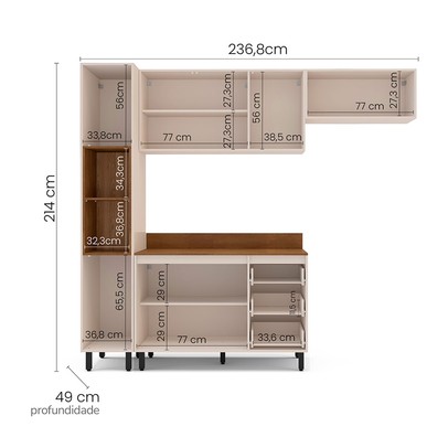Cozinha Completa Koya 8 Portas 3 Gavetas 40250042 Creme - Politorno