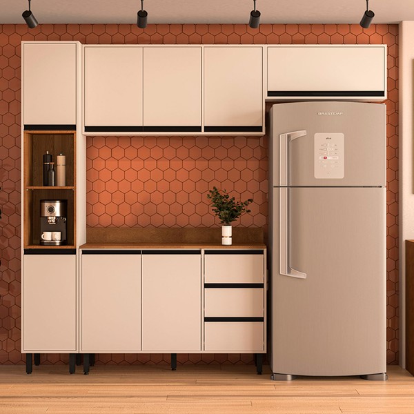 Cozinha Completa Koya 8 Portas 3 Gavetas 40250042 Creme - Politorno