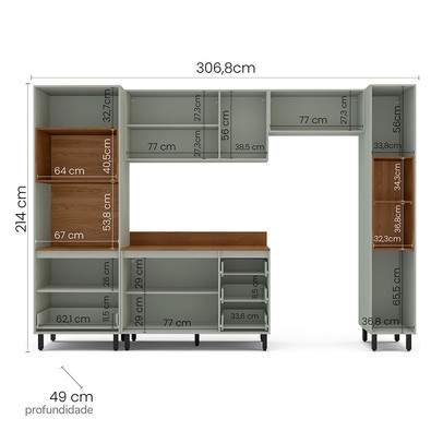 Cozinha Completa Koya 10 Portas 4 Gavetas 40250043 Verde Oliva - Politorno