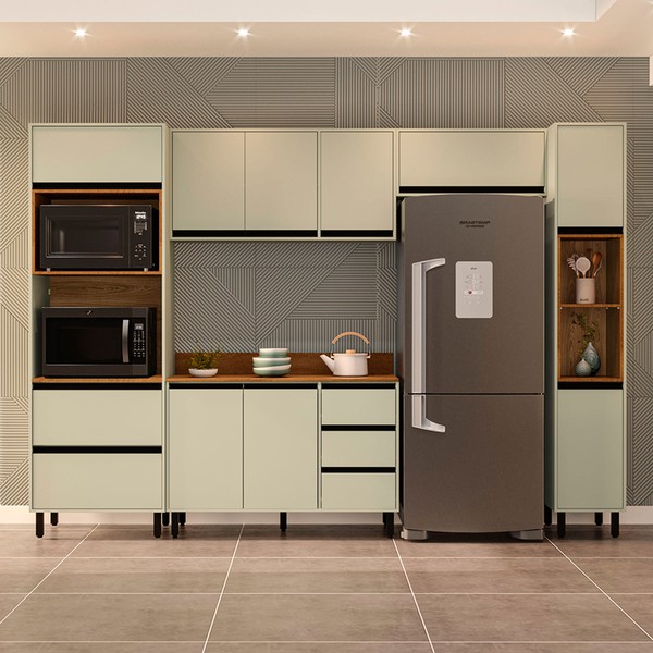 Cozinha Completa Koya 10 Portas 4 Gavetas 40250043 Verde Oliva - Politorno