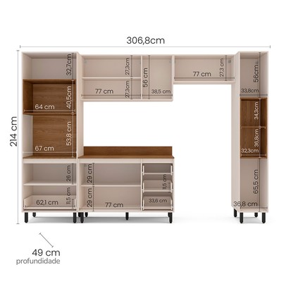 Cozinha Completa Koya 10 Portas 4 Gavetas 40250043 Creme - Politorno