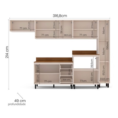 Cozinha Completa Koya 12 Portas 3 Gavetas 40250044 Creme - Politorno