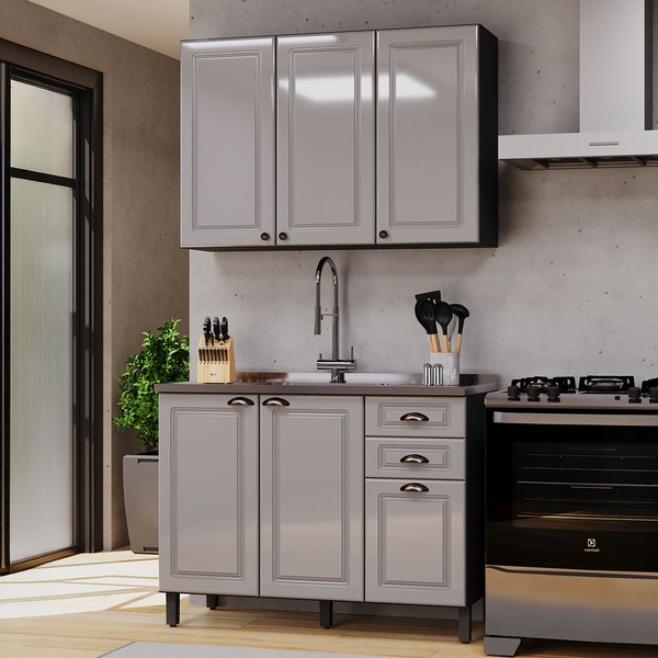 Cozinha Compacta Firenze 6 Portas 2 Gavetas 6171.158 Chumbo/Titânio - Indékes