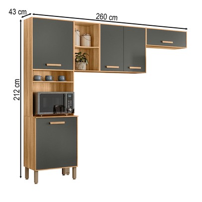Cozinha Completa Maria Flor 5 Portas Freijó/Chumbo - Nicioli