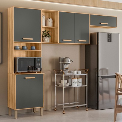 Cozinha Completa Maria Flor 5 Portas Freijó/Chumbo - Nicioli