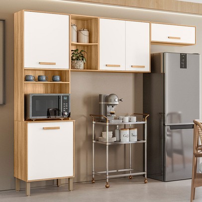 Cozinha Completa Maria Flor 5 Portas Freijó/Off White - Nicioli