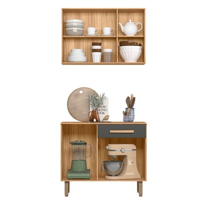 Armário de Cozinha Lemon 5 Portas 1 Gaveta Freijó/Chumbo - Nicioli