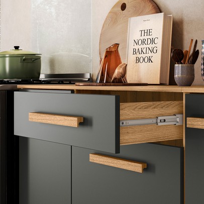 Armário de Cozinha Lemon 5 Portas 1 Gaveta Freijó/Chumbo - Nicioli