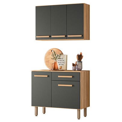 Armário de Cozinha Lemon 5 Portas 1 Gaveta Freijó/Chumbo - Nicioli