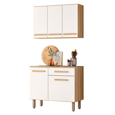 Armário de Cozinha Lemon 5 Portas 1 Gaveta Freijó/Off White - Nicioli