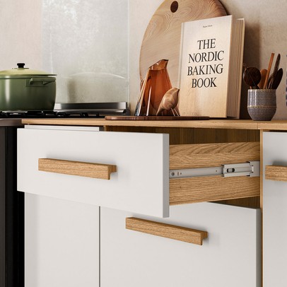 Armário de Cozinha Lemon 5 Portas 1 Gaveta Freijó/Off White - Nicioli