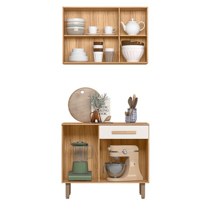 Armário de Cozinha Lemon 5 Portas 1 Gaveta Freijó/Off White - Nicioli