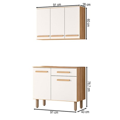 Armário de Cozinha Lemon 5 Portas 1 Gaveta Freijó/Off White - Nicioli