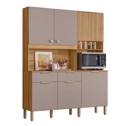 Cozinha Compacta Tropical 7 Portas 2 Gavetas Ripado 3d Freijó/Fendy - Nicioli