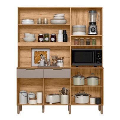 Cozinha Compacta Tropical 7 Portas 2 Gavetas Ripado 3d Freijó/Fendy - Nicioli