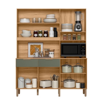 Cozinha Compacta Tropical 7 Portas 2 Gavetas Ripado 3d Freijó/Verde - Nicioli