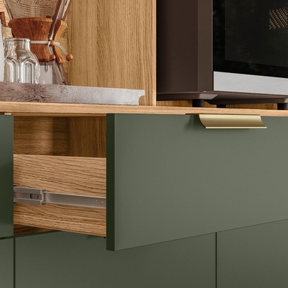 Cozinha Compacta Tropical 7 Portas 2 Gavetas Ripado 3d Freijó/Verde - Nicioli