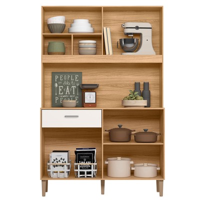 Cozinha Compacta Erva Doce 6 Portas 1 Gaveta Freijó/Off White - Nicioli