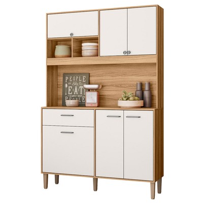 Cozinha Compacta Erva Doce 6 Portas 1 Gaveta Freijó/Off White - Nicioli