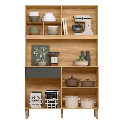 Cozinha Compacta Erva Doce 6 Portas 1 Gaveta Freijó/Chumbo - Nicioli