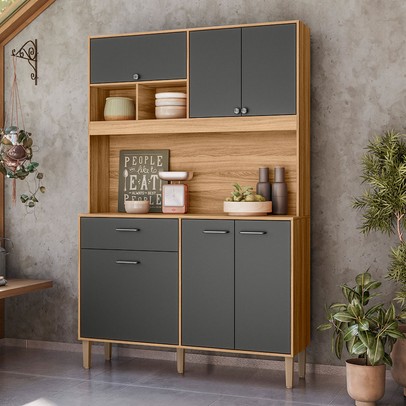 Cozinha Compacta Erva Doce 6 Portas 1 Gaveta Freijó/Chumbo - Nicioli