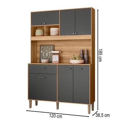 Cozinha Compacta Erva Doce 6 Portas 1 Gaveta Freijó/Chumbo - Nicioli