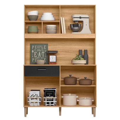 Cozinha Compacta Erva Doce 6 Portas 1 Gaveta Freijó/Preto Esfera - Nicioli