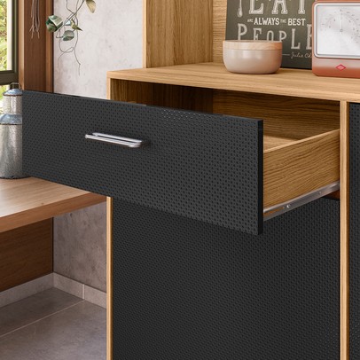 Cozinha Compacta Erva Doce 6 Portas 1 Gaveta Freijó/Preto Esfera - Nicioli