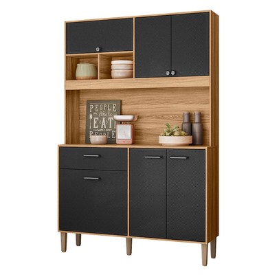 Cozinha Compacta Erva Doce 6 Portas 1 Gaveta Freijó/Preto Esfera - Nicioli