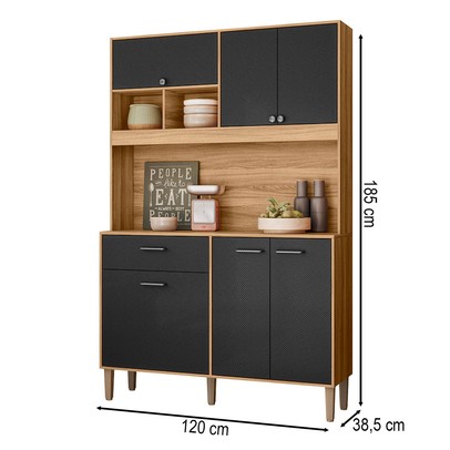 Cozinha Compacta Erva Doce 6 Portas 1 Gaveta Freijó/Preto Esfera - Nicioli