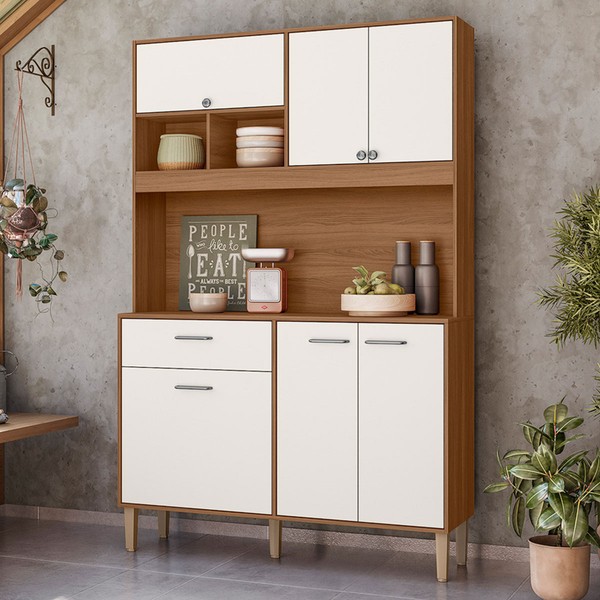 Cozinha Compacta Erva Doce 6 Portas 1 Gaveta Ipê/Off White - Nicioli