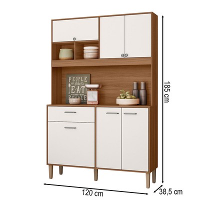 Cozinha Compacta Erva Doce 6 Portas 1 Gaveta Ipê/Off White - Nicioli