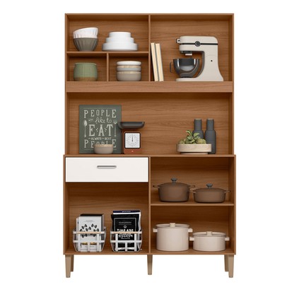 Cozinha Compacta Erva Doce 6 Portas 1 Gaveta Ipê/Off White - Nicioli