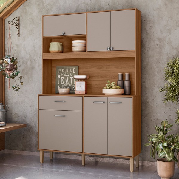 Cozinha Compacta Erva Doce 6 Portas 1 Gaveta Ipê/Fendy - Nicioli