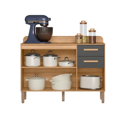 Balcão de Cozinha Maria Flor 3 Portas 2 Gavetas Freijó/Chumbo - Nicioli