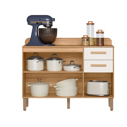 Balcão de Cozinha Maria Flor 3 Portas 2 Gavetas Freijó/Verde - Nicioli