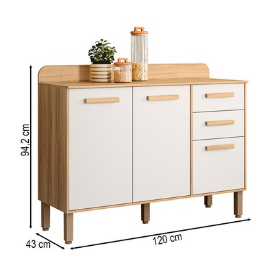 Balcão de Cozinha Maria Flor 3 Portas 2 Gavetas Freijó/Verde - Nicioli